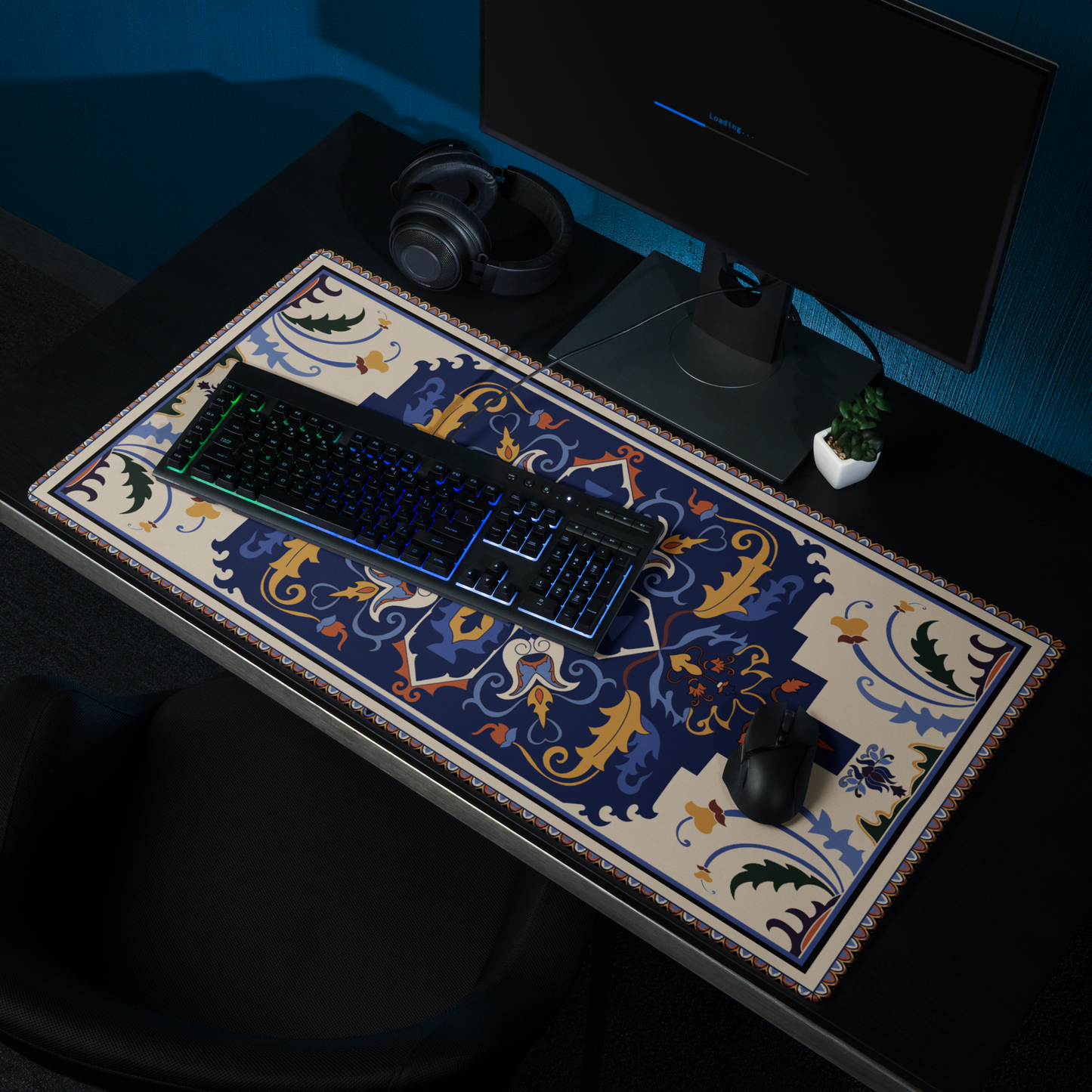 Light Blue & Yellow Rug XL Desk Mat