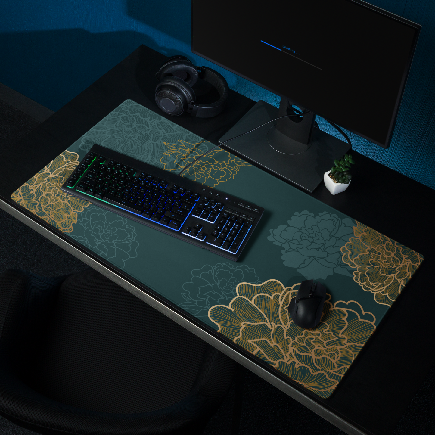 Gold & Teal Floral XL Desk Mat