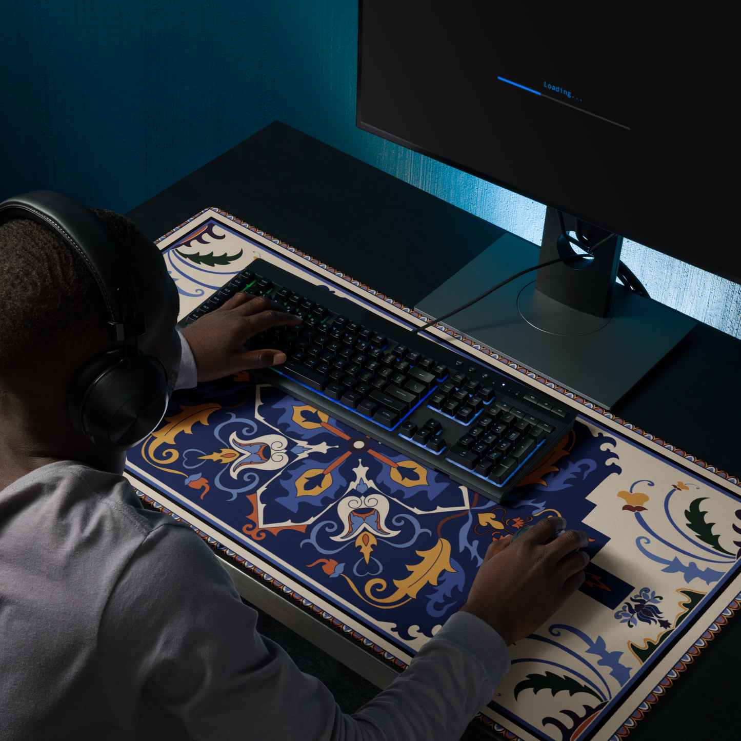 Light Blue & Yellow Rug XL Desk Mat
