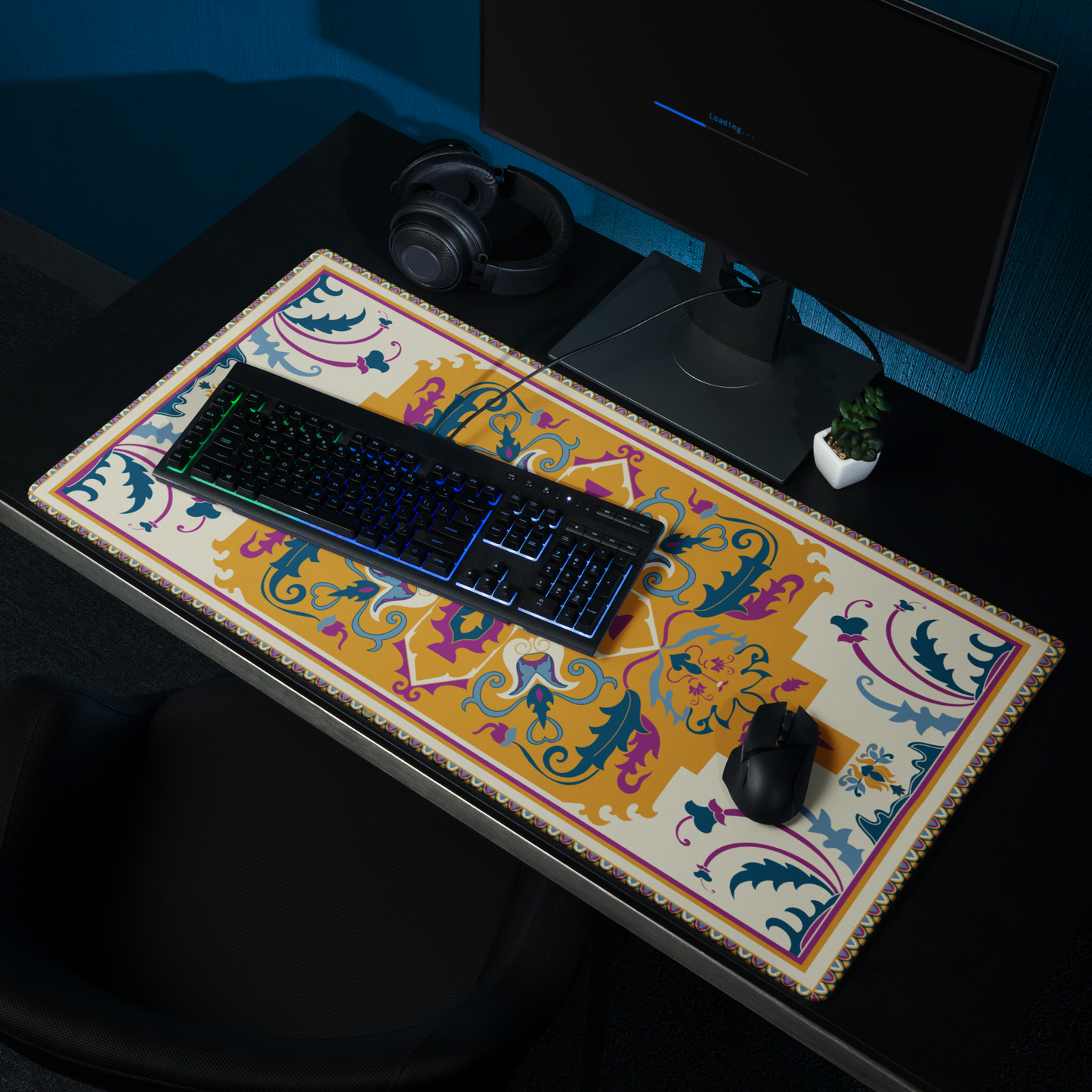 Light Yellow & Pink Rug XL Desk Mat