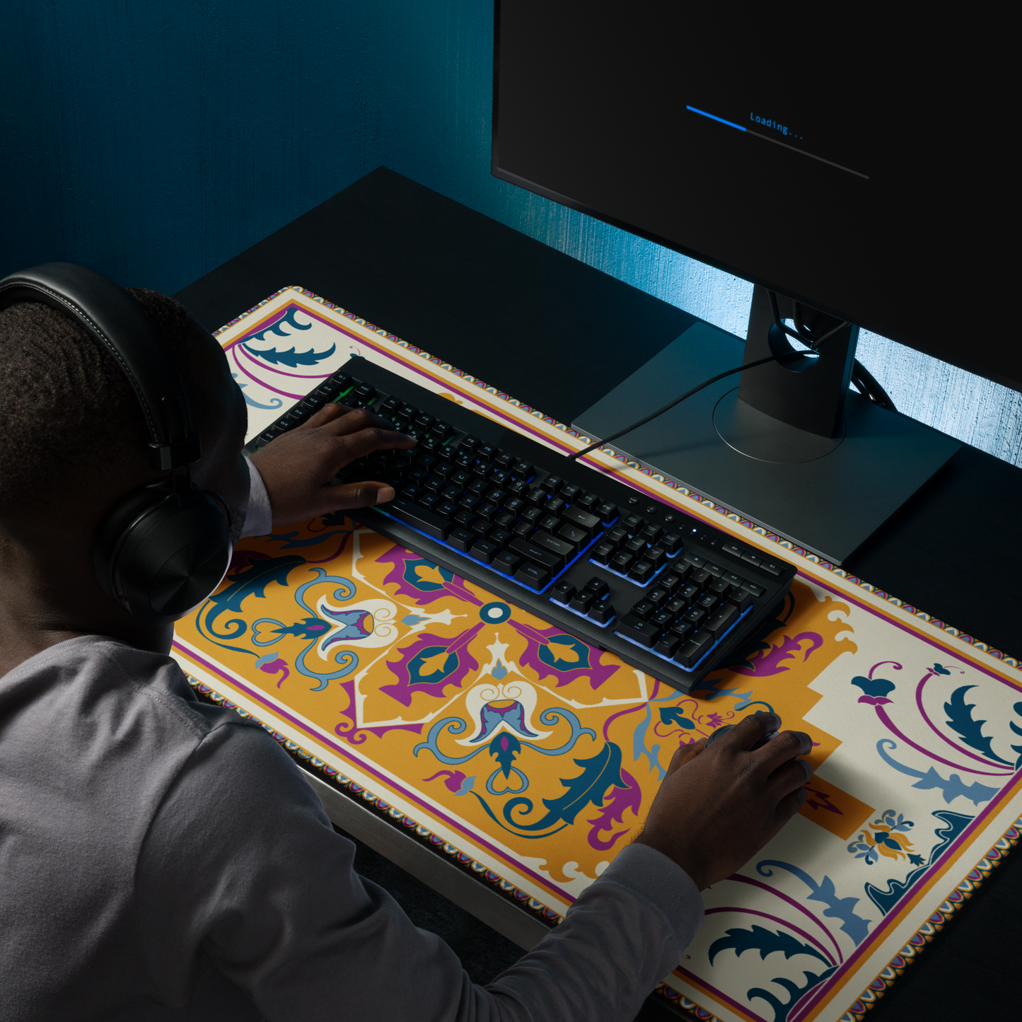 Light Yellow & Pink Rug XL Desk Mat
