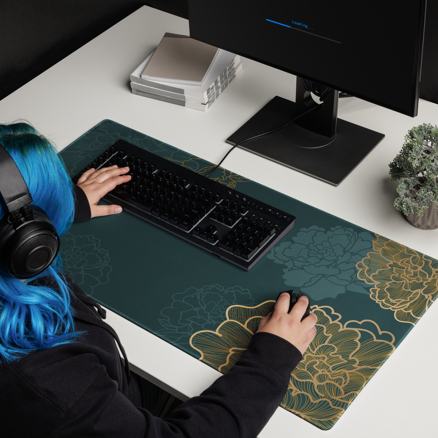 Gold & Teal Floral XL Desk Mat