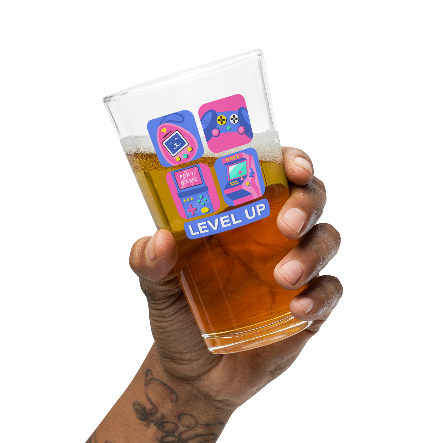 Retro Pink & Blue Gamer 16oz Pint Glass